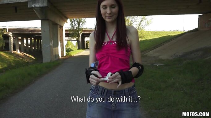 Sexy Redhead Gives Blowjob In Public