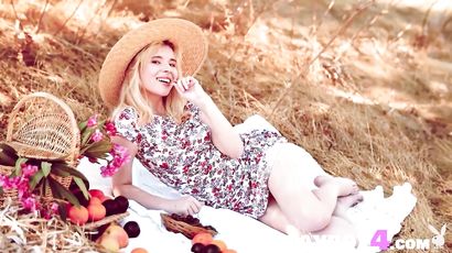 Cute European Blond Hair Girl Posing Outdoor