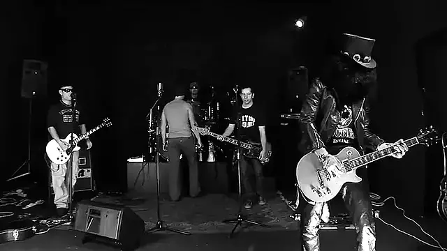 Hot Blonde In Stockings And Black Boots Gets Fucked In The Ass By Rockers