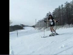 A Japanese Girl Skiing Naked