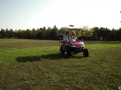 Skinny Doll Stretches Her Ass Against A Golfer’s Hard Cock Outdoors.