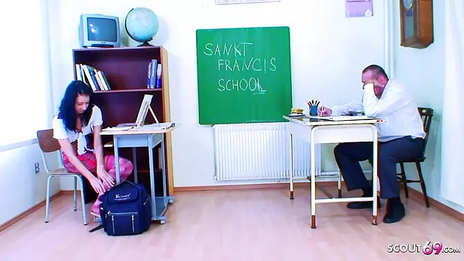 Mature Teacher Seduces 18 Year Old Virgin In The Classroom