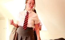 Student Gets Railed Behind Her Identical Stepsister's Back