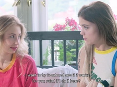 Pale Blonde And Tanned Brunette Lesbians Toying And Licking