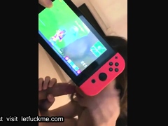 Teen Teen Brunette Slut Disturbs Gamer Boyfriend By Giving