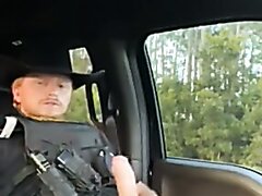 Sheriff Jerking Big Cock & Cumming Inside Patrol Car