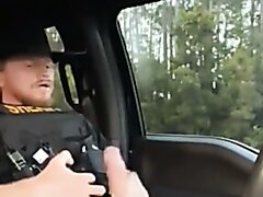 Sheriff Jerking Big Cock & Cumming Inside Patrol Car