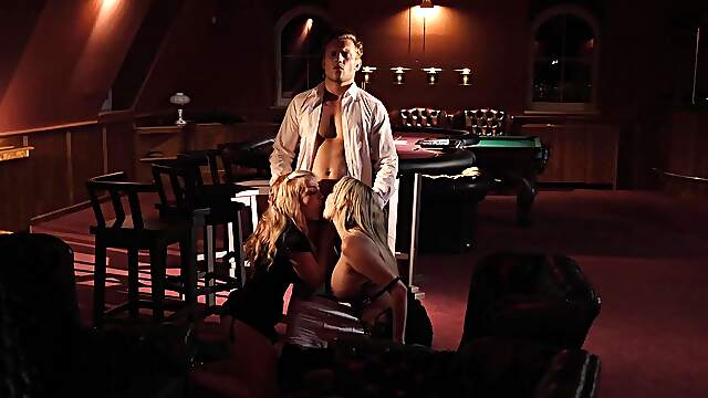 Blonde Threesome With Amber Jayne And Daisy May On The Sofa