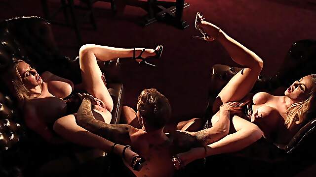 Blonde Threesome With Amber Jayne And Daisy May On The Sofa