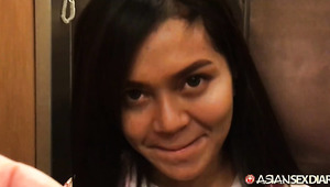 Petite Asian Cutie Gets A Load Of European Cum In Her Hairy Pussy After Exciting Sex On Camera