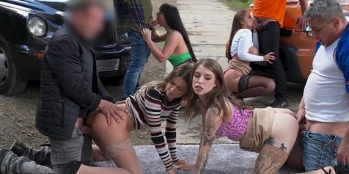 Stunning Nympho Taxi Babes Banged In Group By Drivers