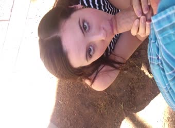 Naughty Brunette Gives An Outdoor Blowjob