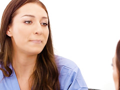 Two Big Boobed Nurses Teach A Horny Patient How To Take Care Of Her Pussy