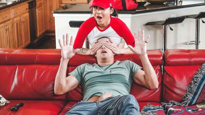 Asian Delivery Girl With Big Boobs Pleasures Xander On The Couch