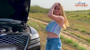 Hot Mom (stepmom) Fucks In The Car With Her Son's Classmate