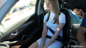 Sexy Blonde Girl With Nice Tits Pleases Her Pussy With Her New Vibrator In A Car