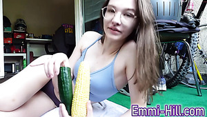 Slim Small Titted Nerdy Babe Stuffs & Fucks Her Meaty Needy Pussy With Vegetables, Until It Squirts