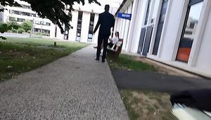 European Slut Sucks BBC In Public And Fucks With Black Stranger
