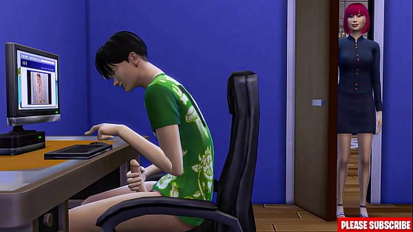 Japanese Step Mom Catches Step Son Masturbating In Front Of Computer