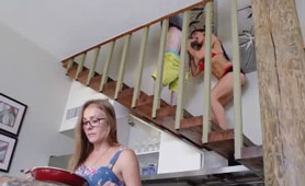 Busty Brunette Swallows Every Single Drop Of Sperm.  Did Mom Saw Her?